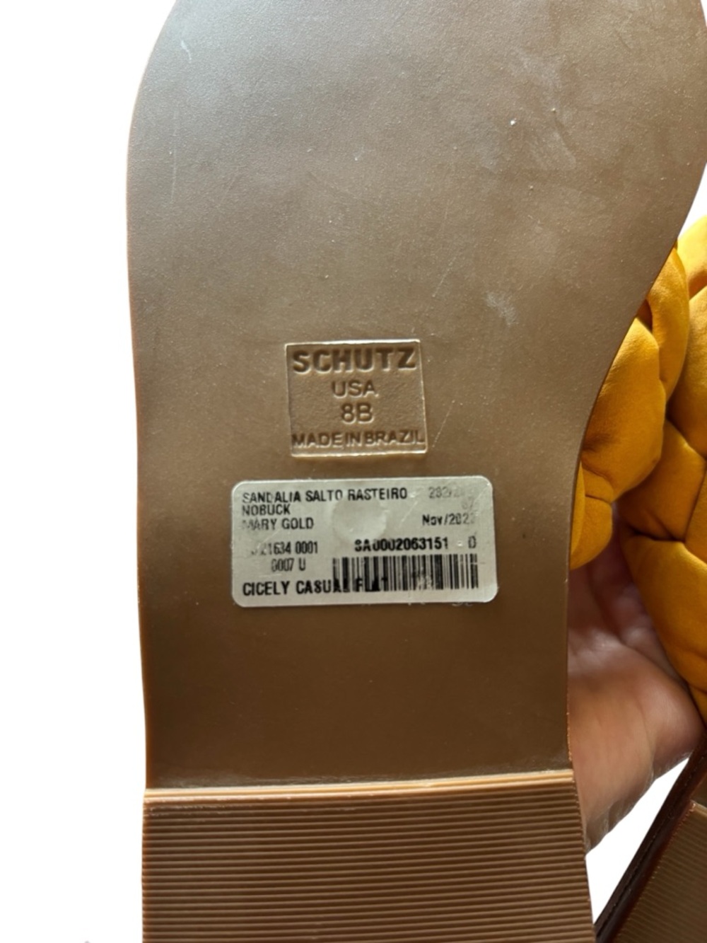 SCHUTZ Cicely Nubuck Braided Flat Sandal in Mary Gold - Picture 4 of 6